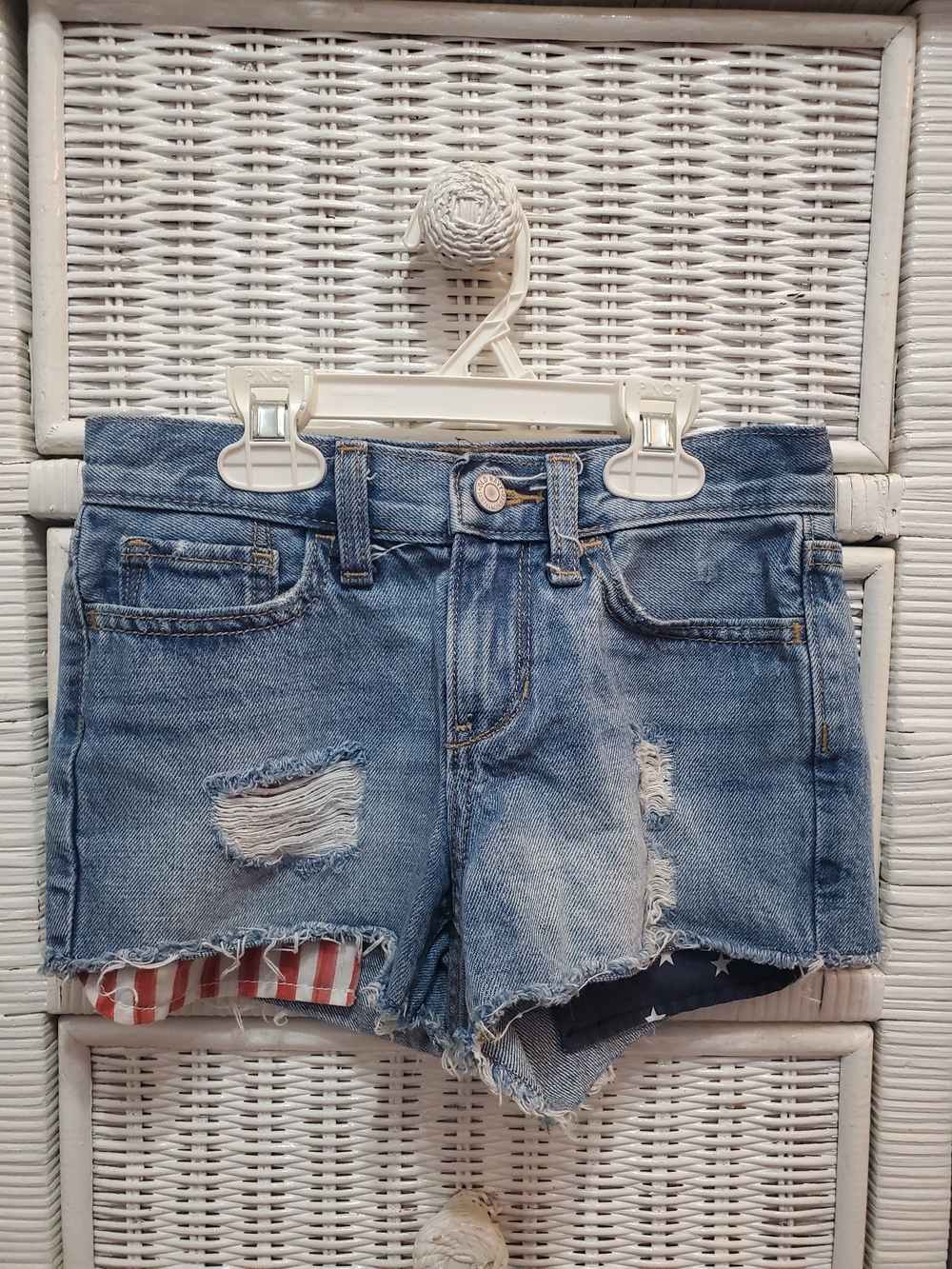 Old Navy Light Blue Distressed Denim Shorts with Flag-Lined Hem